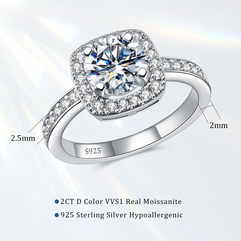 LOIPURI Halo Moissanite Promise Rings for Her, 2CT Round Cut D Color VVS1, 925 Sterling Silver Engagement Wedding Anniversary Valentines Promise Gift with Certificate, Size 7 - Image 2