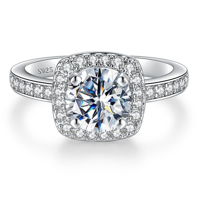 LOIPURI Halo Moissanite Promise Rings for Her, 2CT Round Cut D Color VVS1, 925 Sterling Silver Engagement Wedding Anniversary Valentines Promise Gift with Certificate, Size 7 - Image 1
