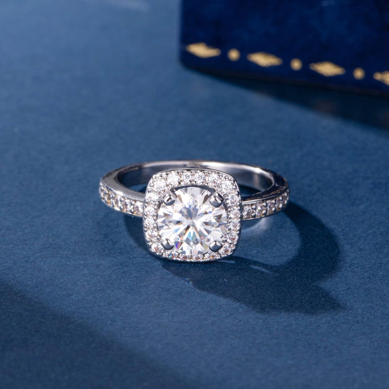LOIPURI Halo Moissanite Promise Rings for Her, 2CT Round Cut D Color VVS1, 925 Sterling Silver Engagement Wedding Anniversary Valentines Promise Gift with Certificate, Size 7 - Image 5