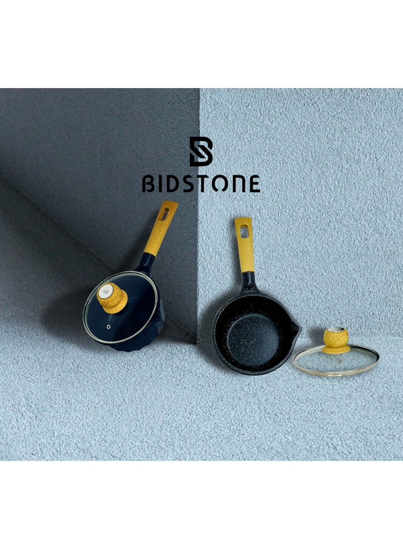 Bidstone 18 cm Non-Stick Black Saucepan (1.5L) – Scratch Resistant, Induction Base, Wooden Handle, PTFE/PFOA-Free – Elegant Black Speckled Design - Image 3