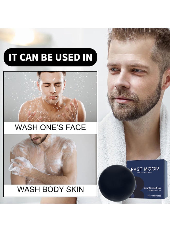 إيست مون صابون مشرق بالفحم للعناية النشطة للرجال ، يتحكم في التصبغ يزيل البقع السوداء ، صابون للعناية بالبشرة للرجال ينظف الوجه والجسم والبشرة لتفتيح ندبات حب الشباب ، صابون منظف متعدد التأثيرات ، 100 جرام - Image 4