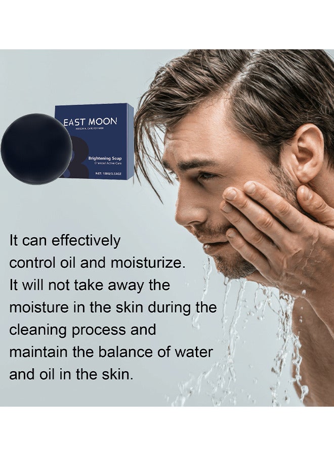 إيست مون صابون مشرق بالفحم للعناية النشطة للرجال ، يتحكم في التصبغ يزيل البقع السوداء ، صابون للعناية بالبشرة للرجال ينظف الوجه والجسم والبشرة لتفتيح ندبات حب الشباب ، صابون منظف متعدد التأثيرات ، 100 جرام - Image 5