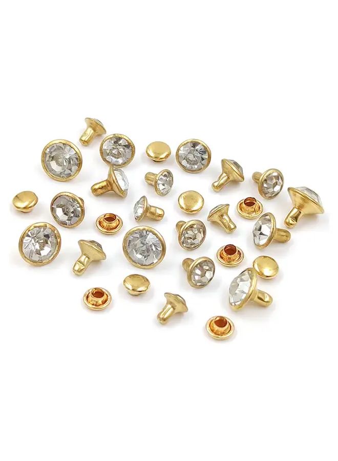 Golden Metal Rhinestone Rivet Spike Studs 100 Sets 5mm For Clothing Leather Crafts Bags - Image 4