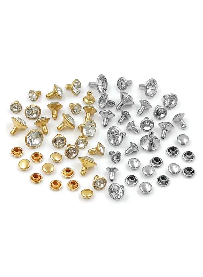 Golden Metal Rhinestone Rivet Spike Studs 100 Sets 5mm For Clothing Leather Crafts Bags - Image 1
