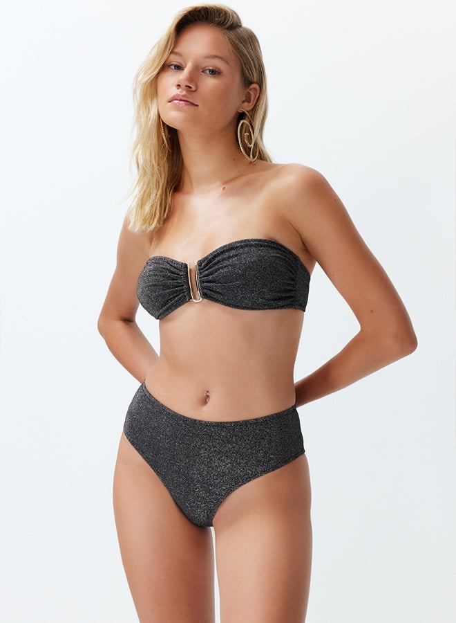 trendyol Black Strapless Accessorized Glittery Brazilian Bikini Set - Image 2