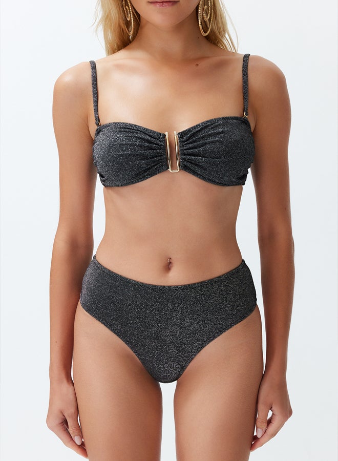 trendyol Black Strapless Accessorized Glittery Brazilian Bikini Set - Image 5