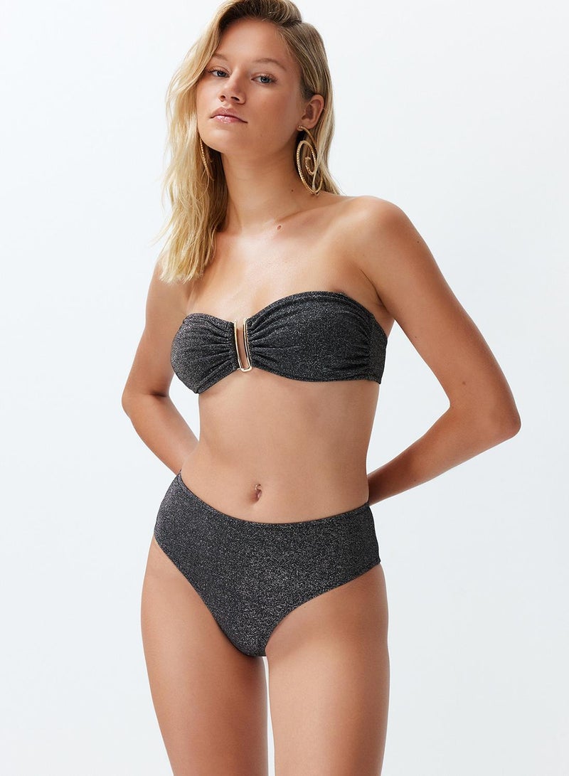 trendyol Black Strapless Accessorized Glittery Brazilian Bikini Set - Image 2