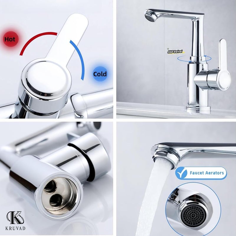 Kruvad Stainless Steel Basin Faucet 360 Degree Rotation Sink Basin Tap Pulling Hot Cold Waterfall Tap for Kitchen Bathroom Wash Basin Mixer Tap Vanity Sink Basin Faucet - Image 5