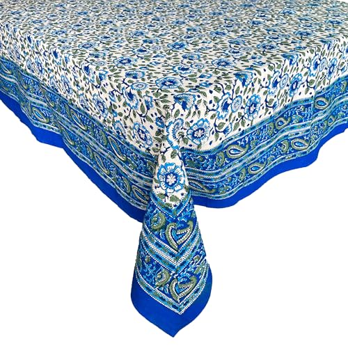 India Arts Hand Block Print Tablecloth 60x90 Rectangle 100 Cotton Blue and White Floral Table Cloth for Kitchen Dining Linen Weddings Holiday Party Restaurant SpringSummerFall Home Decor