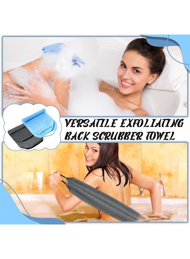 Tatuo فرشاة فرك الظهر للاستحمام قماش فرك مقشر قماش ظهر طول ممتد منشفة نايلون قابلة للتمدد حزام سحب قماش للاستحمام فرك الجسم 2 عبوة (رمادي، أزرق) - Image 2