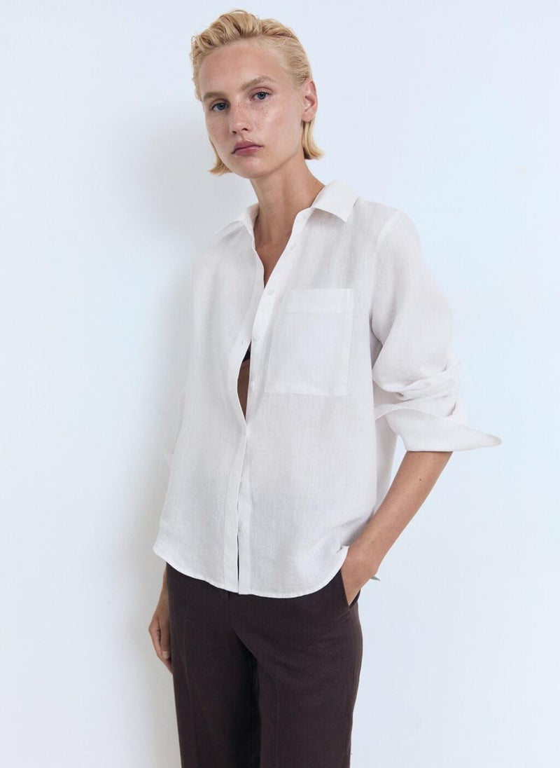 MANGO Pocket Linen Shirt - Image 1
