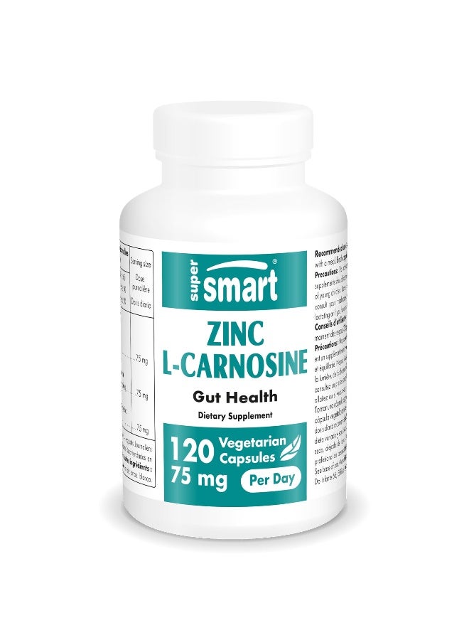 SuperSmart Zinc LCarnosine 75mg per Day WellTolerated Zinc Carnosine Supplement NonGMO Gluten Free 120 Vegetarian Capsules - Image 1
