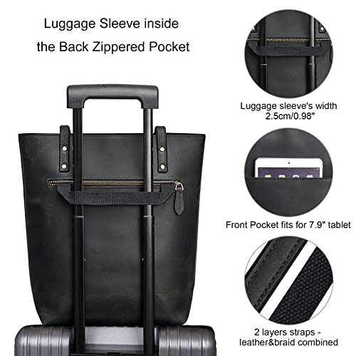 S-ZONE Women Vintage Genuine Leather Tote Bag Large Shoulder Purse Work Handbag - Image 3
