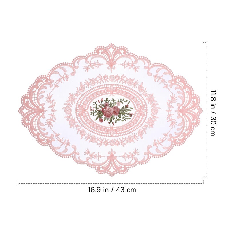 Wionin 2Pcs Lace Placemats French Style Retro Placemats Pink Doilies Table Runner Lace Dresser Scarves Cup Mat Table Runner with Pink Flowers Doilies - Image 2