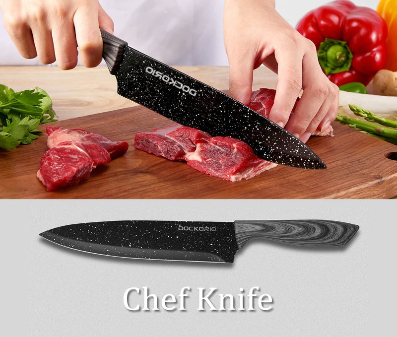 Dockorio all in one Kitchen Knife Set with Block, 19 PCS High Carbon Stainless Steel Sharp Serrated Steak Knives Set, Chef Knives, Bread Knife, Scissor, Sharpener, - Image 5