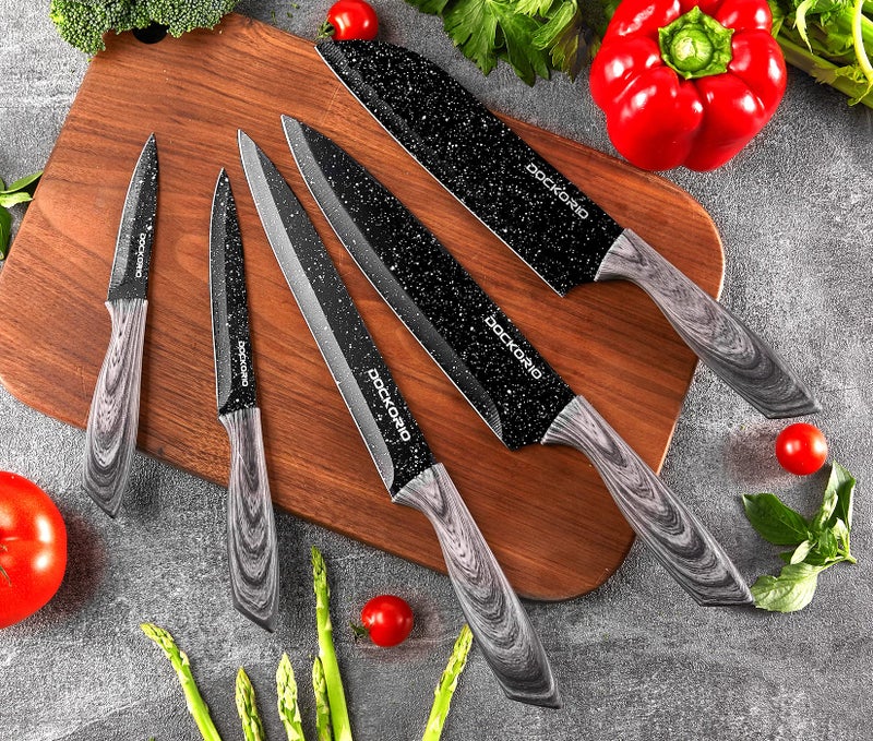 Dockorio all in one Kitchen Knife Set with Block, 19 PCS High Carbon Stainless Steel Sharp Serrated Steak Knives Set, Chef Knives, Bread Knife, Scissor, Sharpener, - Image 2