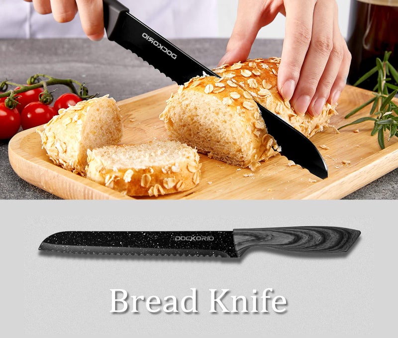 Dockorio all in one Kitchen Knife Set with Block, 19 PCS High Carbon Stainless Steel Sharp Serrated Steak Knives Set, Chef Knives, Bread Knife, Scissor, Sharpener, - Image 4