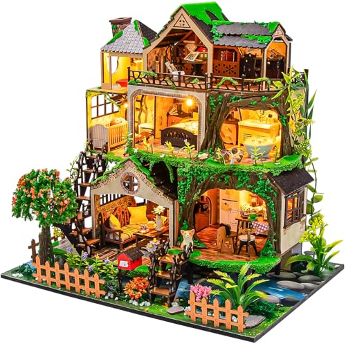 Spilay Miniature Dollhouse Miniature House KitDIY Kit Mini Modern Villa Model with Music Box Best Christmas Birthday GiftFairy Tale Forest - Image 1