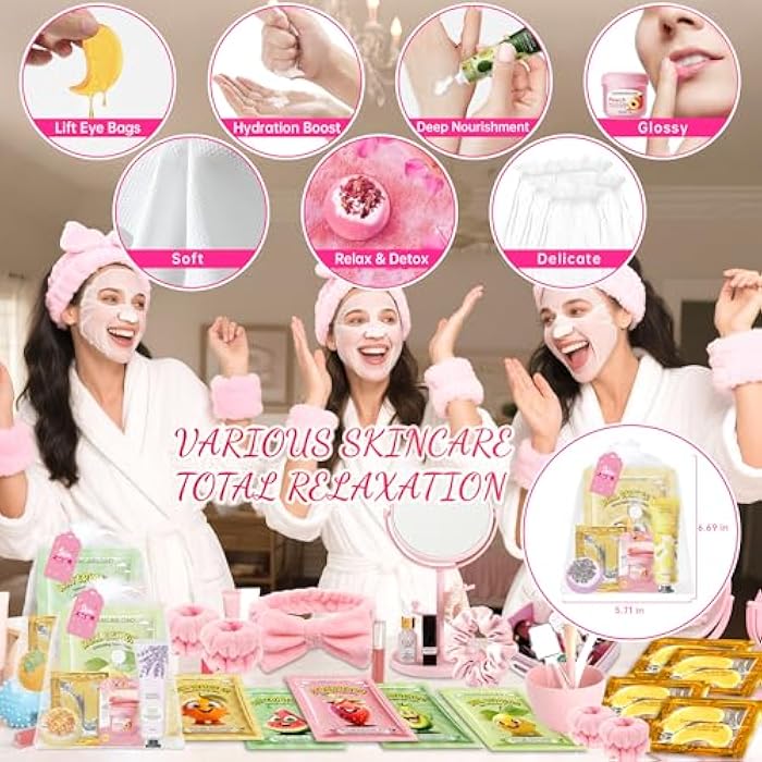 CHANGARLOAD 35 Pcs Spa Party Supplies for 5 – Spa Gifts for Women, Girls & Kids | Spa Set with Eye & Face Masks, Lip Balm, Hand Cream, Bath Bombs, Towels & Gift Bags | Spa Kit for Birthdays, Sleepovers, Spa Days - Image 5