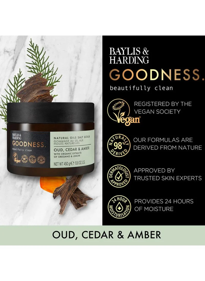 بايليس & هاردينج مقشر الجسم بايلس آند هاردينغ بالعود والأرز والعنبر، ٤٥٠ غرام | مقشر فاخر بالملح والزيوت الطبيعية المقشرة، مع خلاصة الأوريجانو والليمون لبشرة ناعمة ومشرقة | مقشر لطيف للجسم بعطر غني