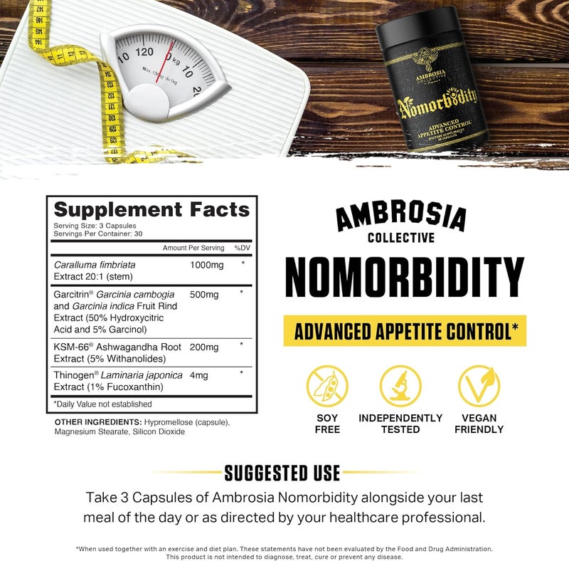 Ambrosia Nomorbidity Advanced Appetite Control  Hunger Management Formula  Appetite Suppressant  Mood Support with KSM66 Ashwagandha Garcitrin and Thinogen - Image 4