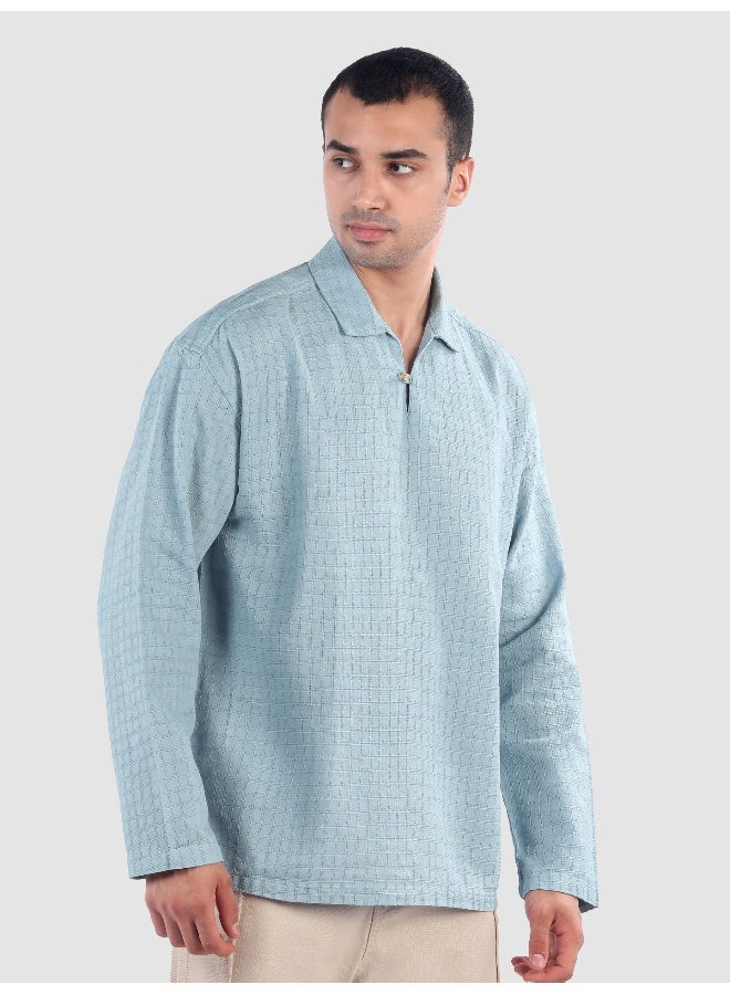 Beyoung Sky Blue Pullover Kurta Shirt  - Image 2