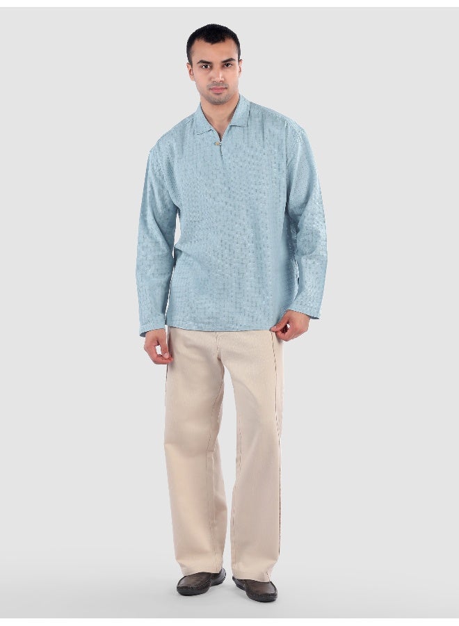 Beyoung Sky Blue Pullover Kurta Shirt  - Image 5