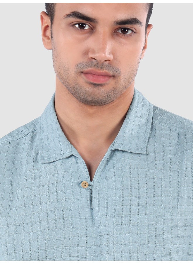 Beyoung Sky Blue Pullover Kurta Shirt  - Image 4