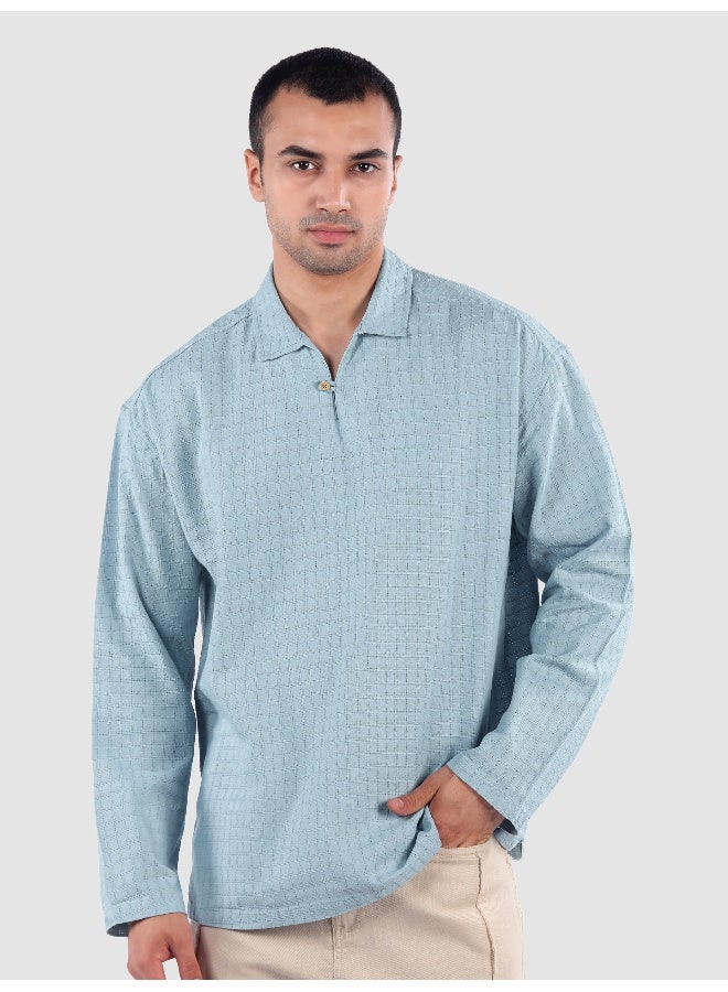 Beyoung Sky Blue Pullover Kurta Shirt  - Image 1