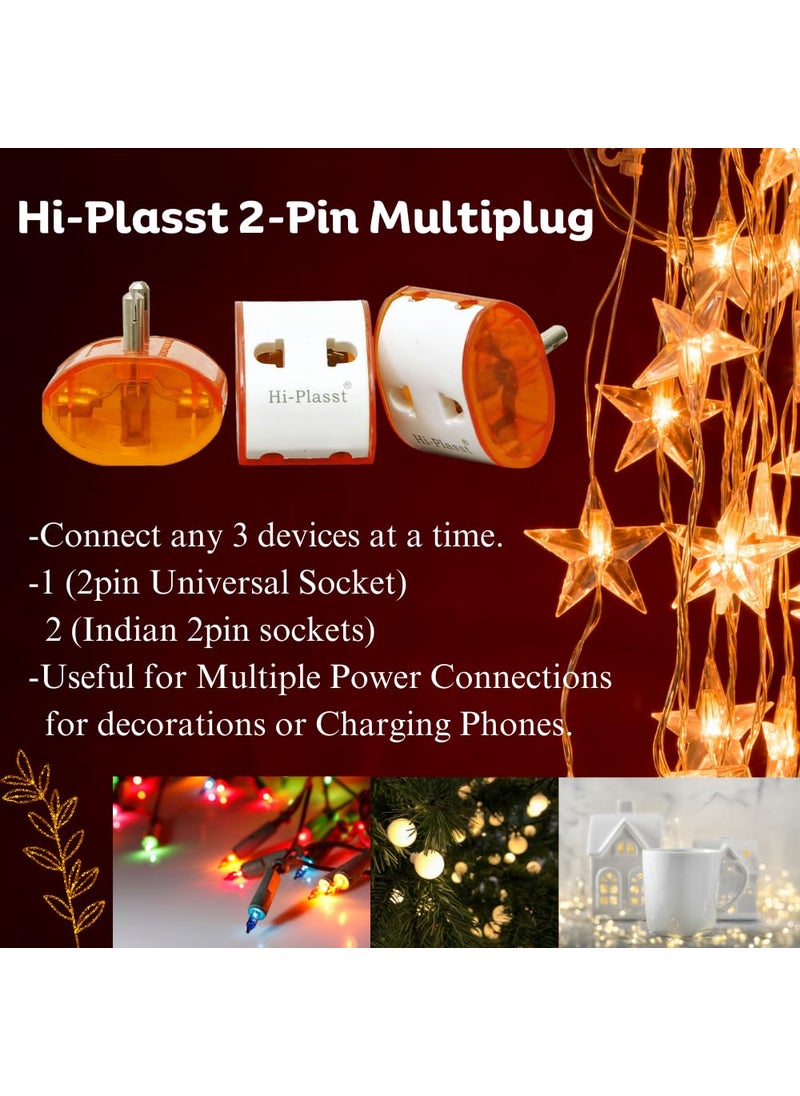 HI PLASST PINS N PLUGS HiPlasst 2Pin MultiPlug Adapter Socket Pack of 2 TypeD Indian Socket Multiplug for 2Pin Plug Top Socket Connector for Diwali LightsUS to India Converter Plug  - Image 5