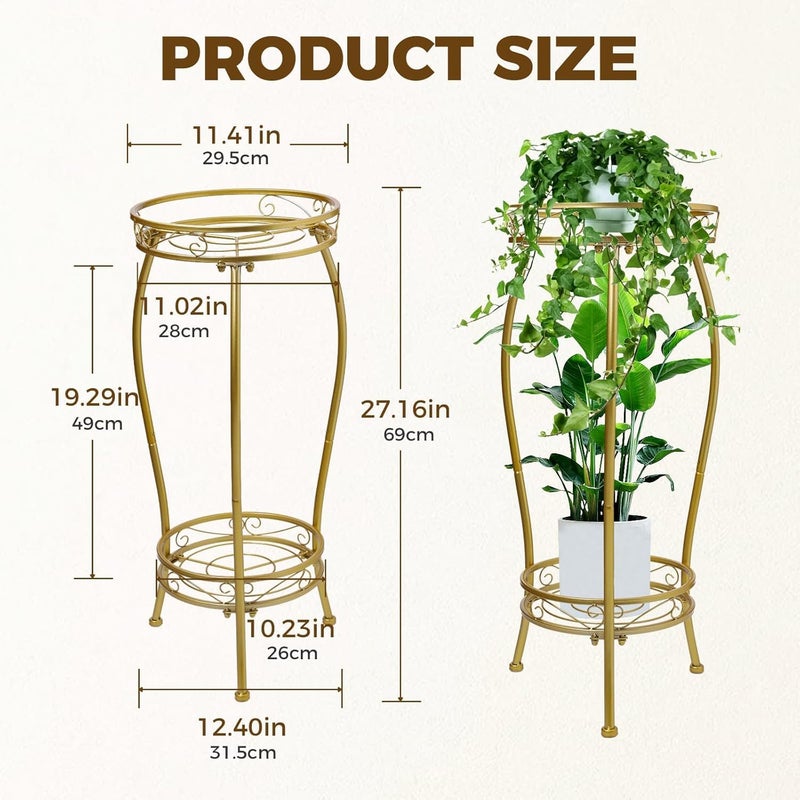 Kavlium Plant Stand Indoor Outdoorï¼ŒTall Gold Metal Rustproof Stable Plant Standsï¼Œ2 Tier 27.1 inch Multiple Plant Rack Holder Rack Flower Pot Stand Heavy Duty Plant Shelf (Gold) - Image 3