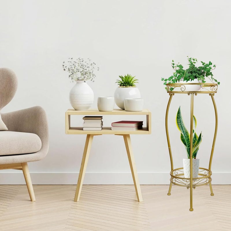 Kavlium Plant Stand Indoor Outdoorï¼ŒTall Gold Metal Rustproof Stable Plant Standsï¼Œ2 Tier 27.1 inch Multiple Plant Rack Holder Rack Flower Pot Stand Heavy Duty Plant Shelf (Gold) - Image 2