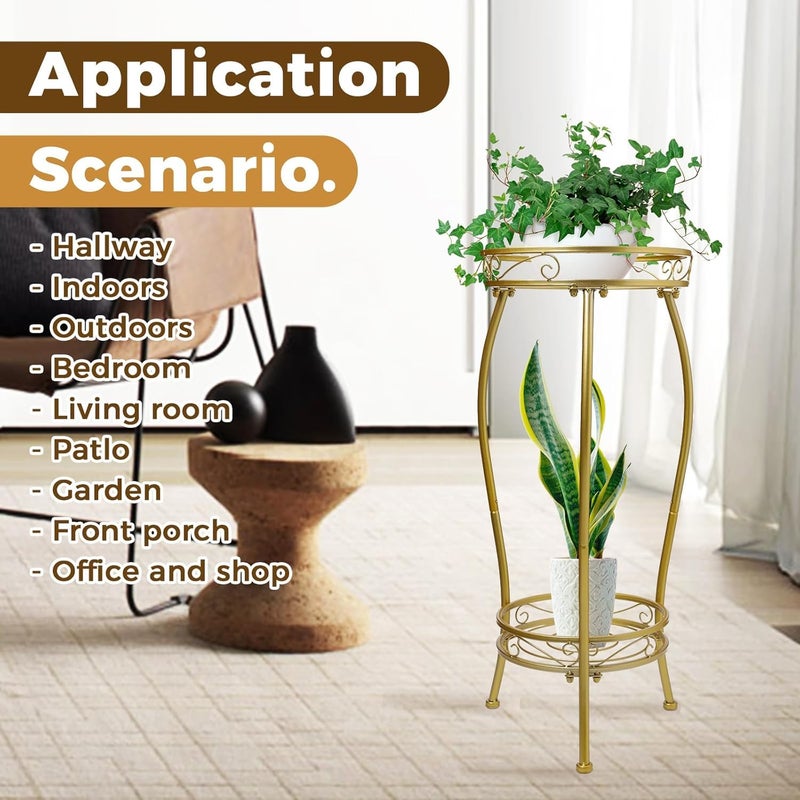 Kavlium Plant Stand Indoor Outdoorï¼ŒTall Gold Metal Rustproof Stable Plant Standsï¼Œ2 Tier 27.1 inch Multiple Plant Rack Holder Rack Flower Pot Stand Heavy Duty Plant Shelf (Gold) - Image 5