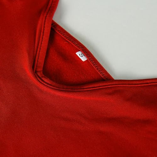 PRIMODA Women's Sexy Neon Asymmetrical Spaghetti Strap Dress Deep V-Neck Sleeveless Bodycon Midi Club Dress (Red L) - Image 4