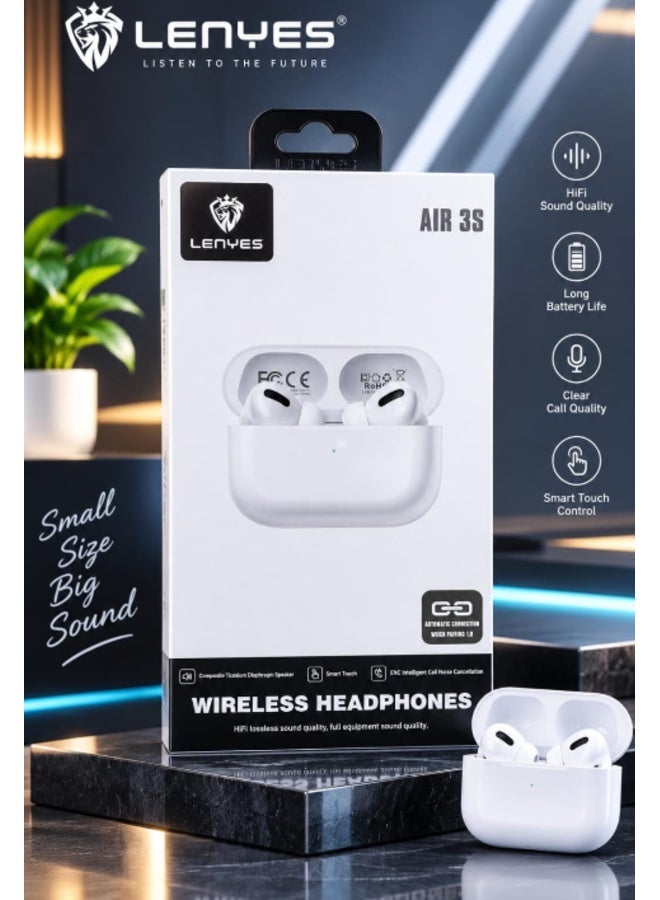 Lenyes Air 3S Wireless Earbuds with HiFi Sound and Long Battery Life, White