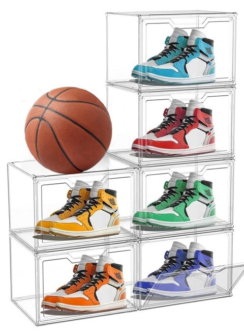 Clear Shoe Box of 6 pcs,Shoe organizer,Ultra Clear Plastic Handbag Shoe Storage Organizer for Closet, 360° Fully Transparent Professional Grade Shoe Display Case