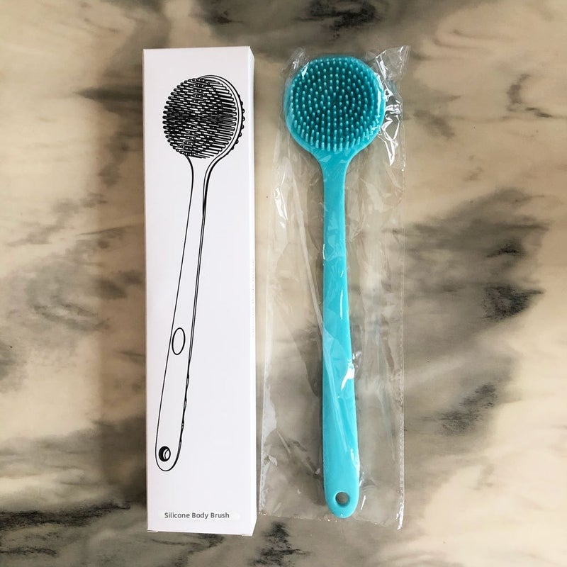 Long Handle Double Sided Silicone Bath Brush for Back Scrub & Massage