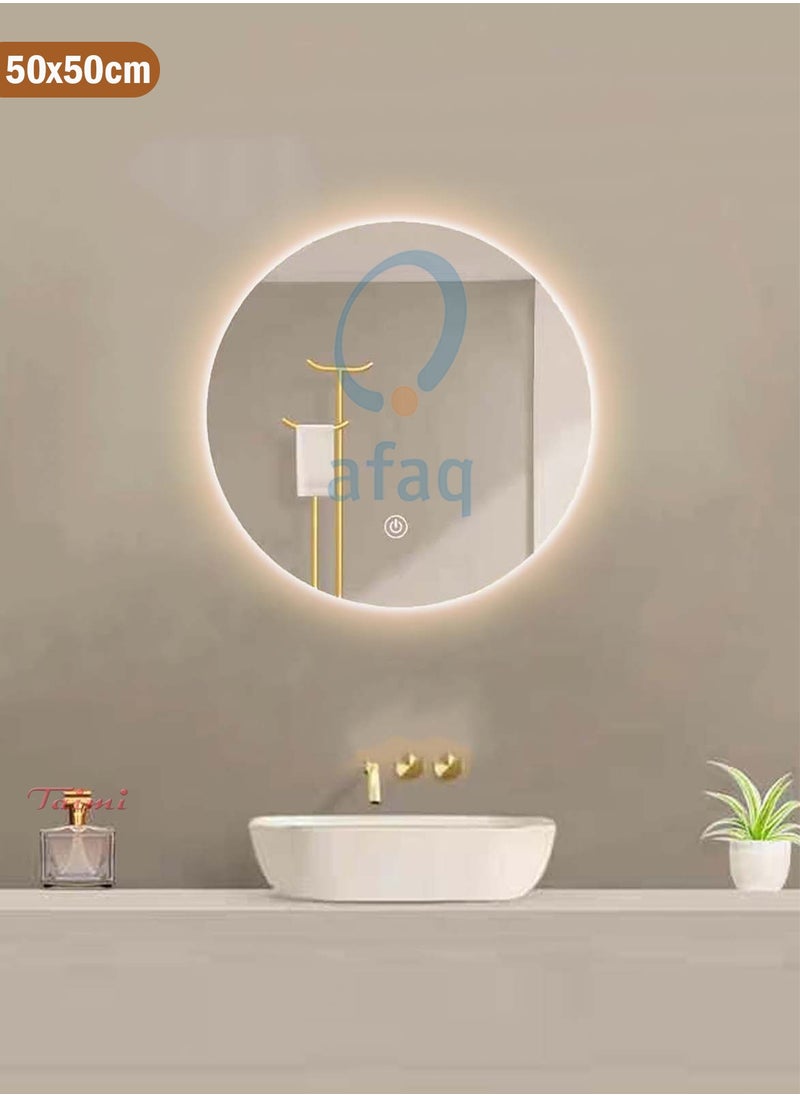 Taimi - Round Bathroom Mirror with Backlit LED lights Wall Mounted Mirror LED Bathroom Mirror Dimmable Color Changing with Touch Switch Framless 50CM - Image 1