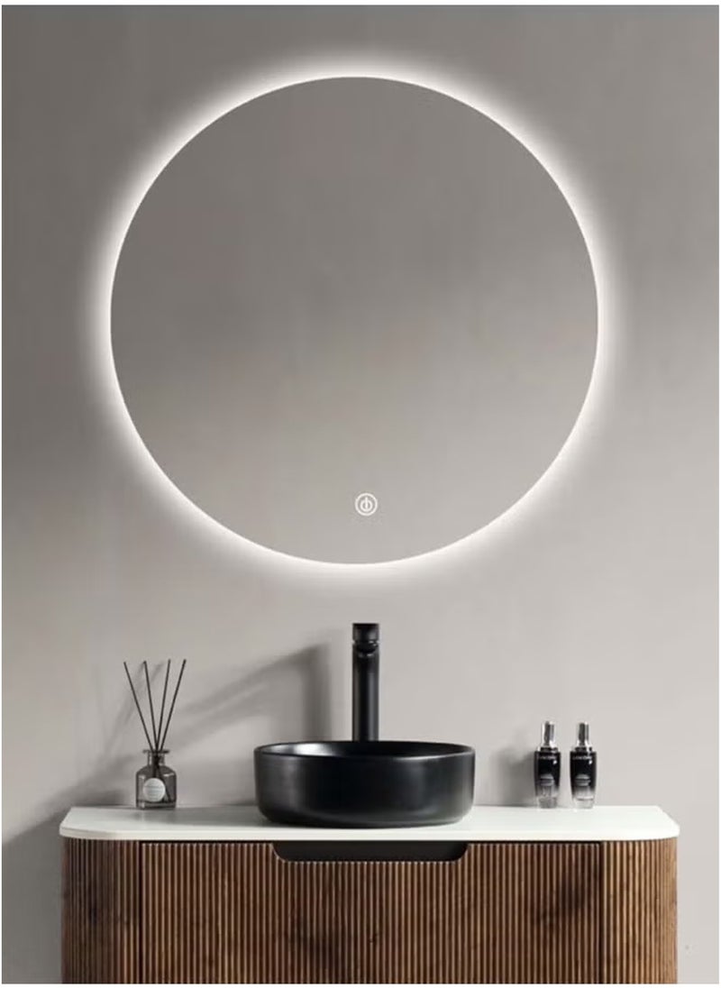 Taimi - Round Bathroom Mirror with Backlit LED lights Wall Mounted Mirror LED Bathroom Mirror Dimmable Color Changing with Touch Switch Framless 50CM - Image 1