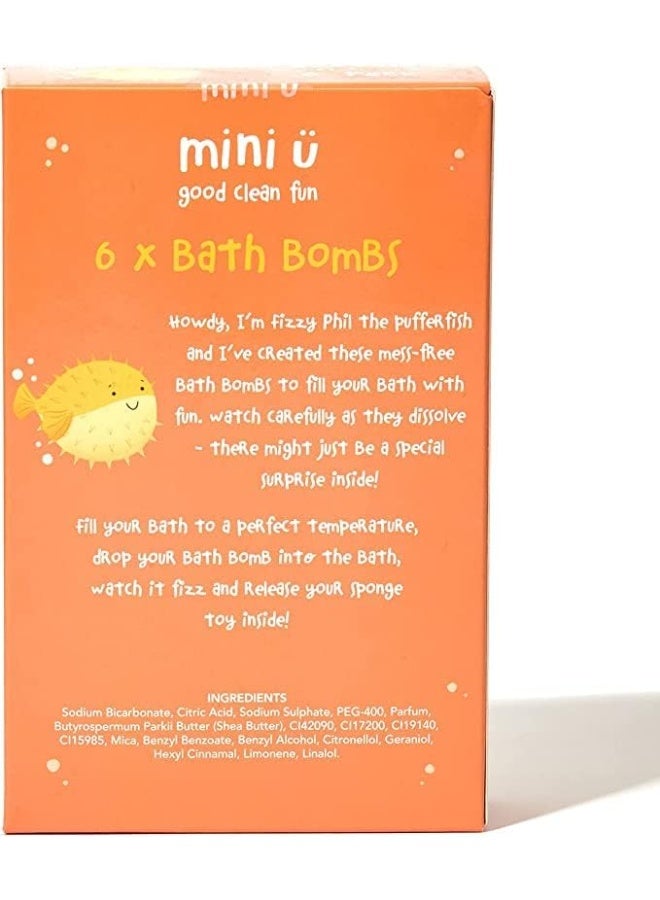 Mini U Bath Bombs With Shea Butter Box Of 6 Pieces, Kids Colourful Bath Fizzers With Surprise Sponge Toys, Vegan Gluten Free Dairy Free, Kiwi Blueberry Melon Vanilla Mango Banana Fragrances - Image 2