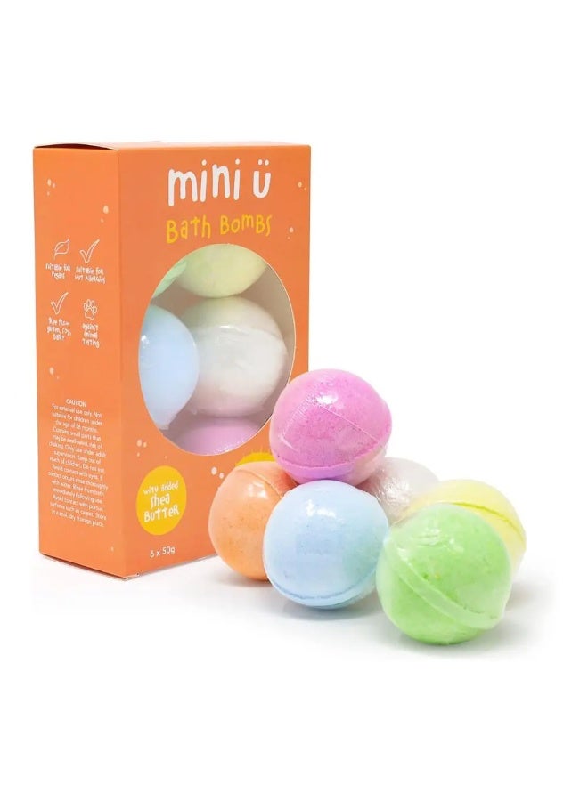 Mini U Bath Bombs With Shea Butter Box Of 6 Pieces, Kids Colourful Bath Fizzers With Surprise Sponge Toys, Vegan Gluten Free Dairy Free, Kiwi Blueberry Melon Vanilla Mango Banana Fragrances - Image 1
