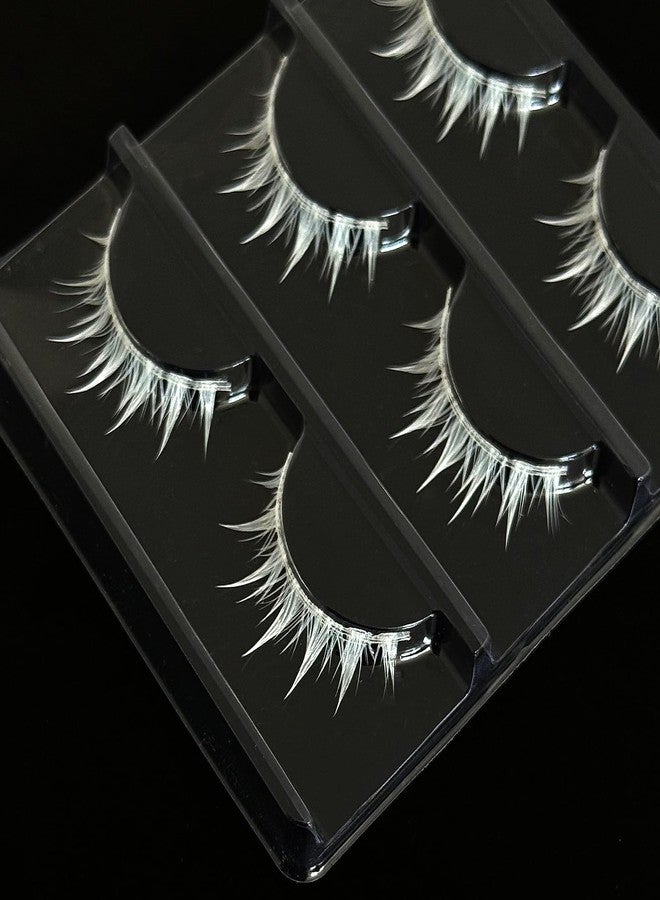 Jozlynn White False Wispy Eyelash Anime Cosplay Spiky Eyelashes Japanese Style Makeup Manga Lashes for Halloween Cosplay Party Stage Masquerade (3 Pairs) (white) - Image 2