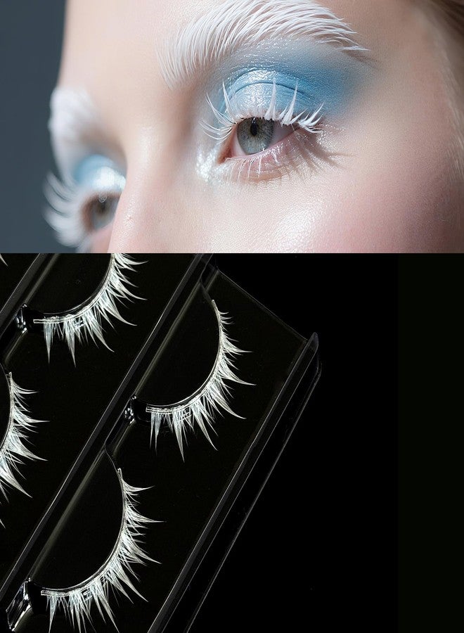 Jozlynn White False Wispy Eyelash Anime Cosplay Spiky Eyelashes Japanese Style Makeup Manga Lashes for Halloween Cosplay Party Stage Masquerade (3 Pairs) (white) - Image 5