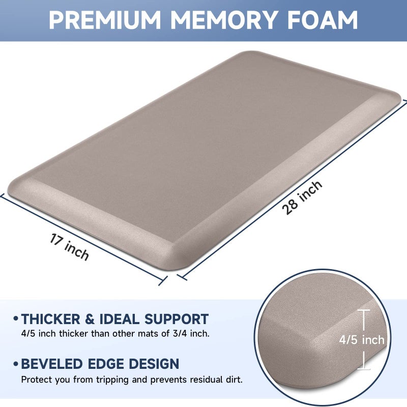 StepRite 4/5 Inch Thick Kitchen Mat Anti Fatigue Mat Kitchen Rugs Kitchen Decor Non-Slip, Stain & Water Resistant, Kitchen Mats Desk Mat for Kitchen, Office, Workshop, Khaki, 17'' x 28'' - Image 2