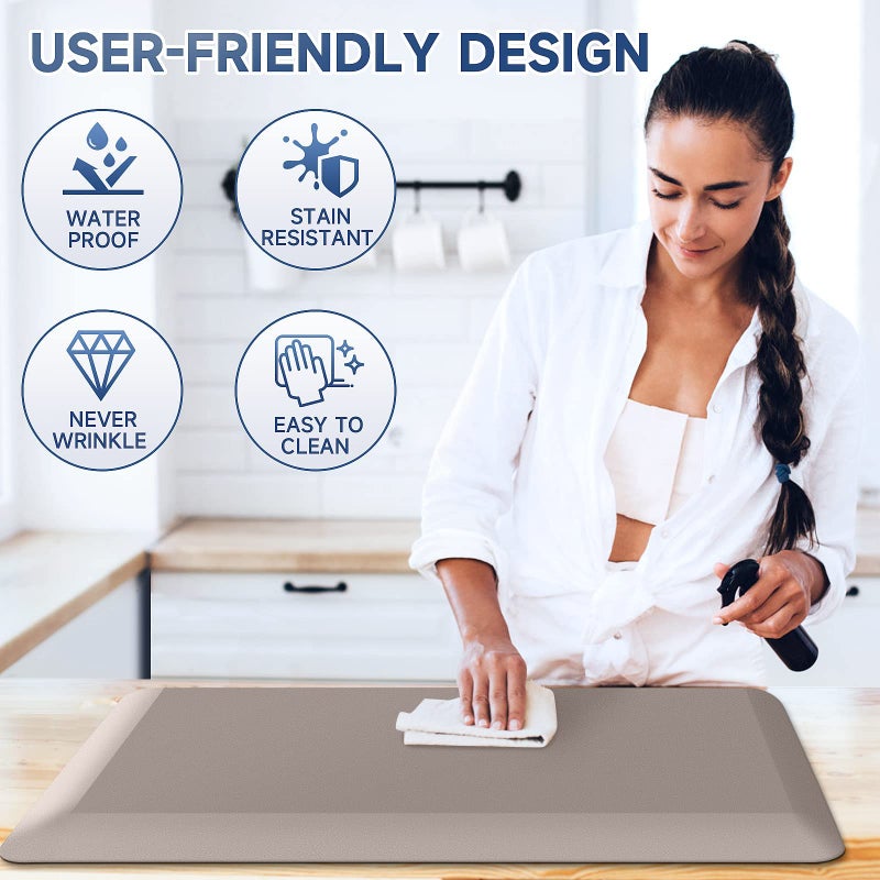StepRite 4/5 Inch Thick Kitchen Mat Anti Fatigue Mat Kitchen Rugs Kitchen Decor Non-Slip, Stain & Water Resistant, Kitchen Mats Desk Mat for Kitchen, Office, Workshop, Khaki, 17'' x 28'' - Image 5