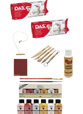 Das White Ceramic Clay 2X500GR Artdeco Acrylic Paint 6X75 ml Metallic Colors