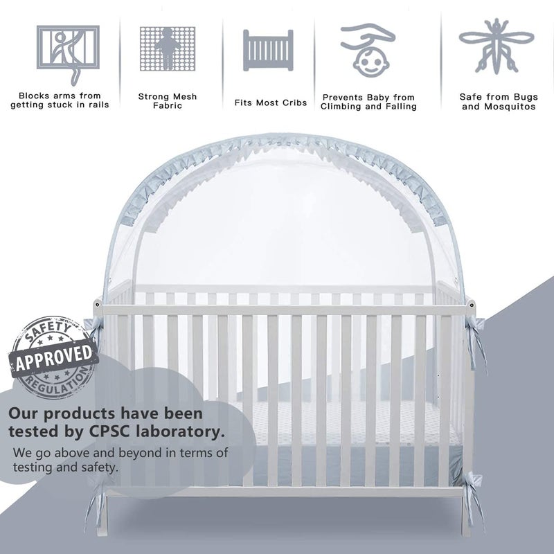 L RUNNZER Baby Crib Tent Crib Net to Keep Baby in, Pop Up Crib Tent Canopy Keep Baby from Climbing Out (55.2" L x 27.6" W x 51.6" H) - Image 2
