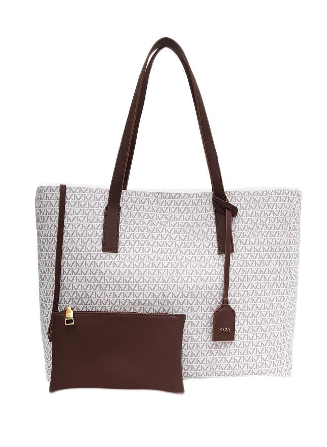 Kazo Women’s Tote Shoulder Bag with Detachable Pouch | Monogram Printed Large Handbag for Work, Office & Daily Use - Image 1