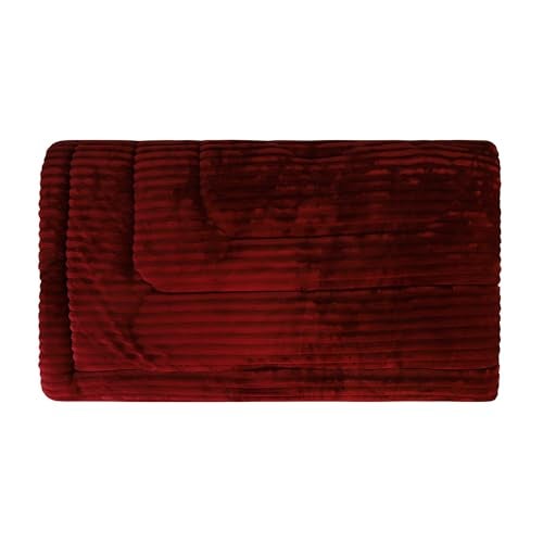 Nivasam Plush Luxury Ultra Soft Crystal Velvet Winter Blanket 1 Faux Fur Sherpa Quilt King Size Fluffy Furry Comforter Razai Ideal for Heavy Winters (Maroon, Single, Stripe) - Image 3