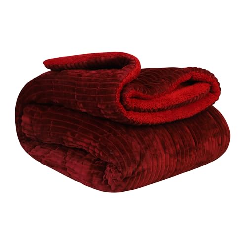 Nivasam Plush Luxury Ultra Soft Crystal Velvet Winter Blanket 1 Faux Fur Sherpa Quilt King Size Fluffy Furry Comforter Razai Ideal for Heavy Winters (Maroon, Single, Stripe) - Image 1